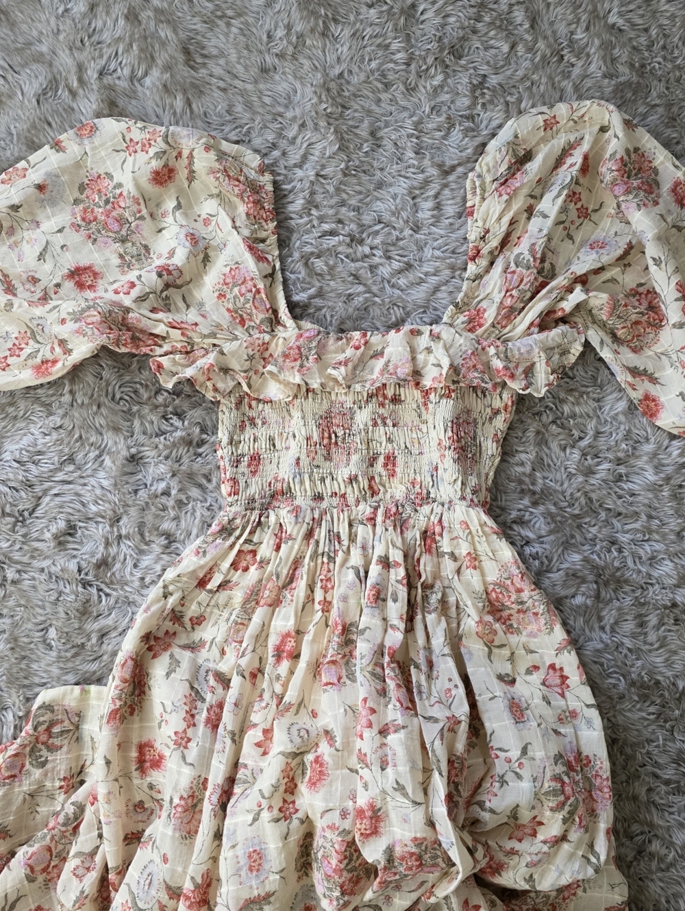 Free People Oasis Printed Midi Dress Ivory Floral Puff Sleeve Women's - Picture 14 of 16
